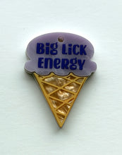 Load image into Gallery viewer, Lilac purple swirled ice cream cone-shaped pendant with 'Big Lick Energy' text on a white background