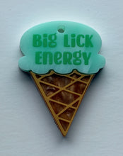 Load image into Gallery viewer, Mint green ice cream cone-shaped tag with 'Big Lick Energy' text on a white background
